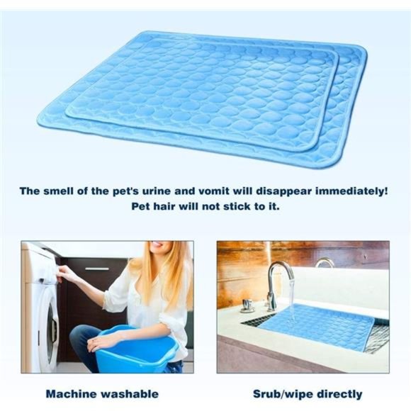 Washable Dog Cooling Mat Ice Silk Pet Self Cooling Pad Blanket (40x28 in, Blue) - Picture 5 of 6